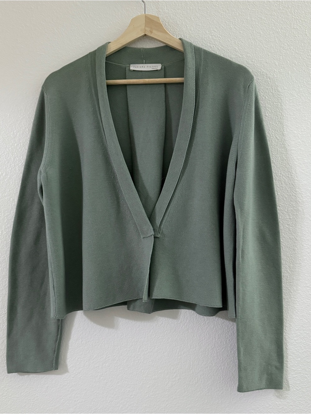 Fabiana Filippi Open-Front Knit Blazer in Sage Green